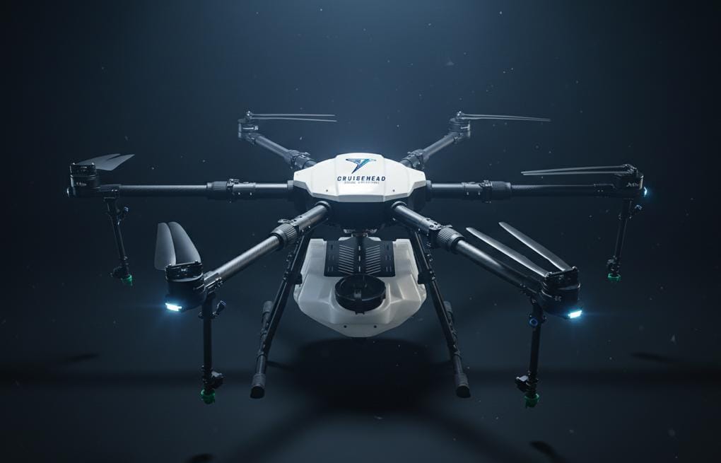 CruiseHead agriculture spraying drone operating in the field