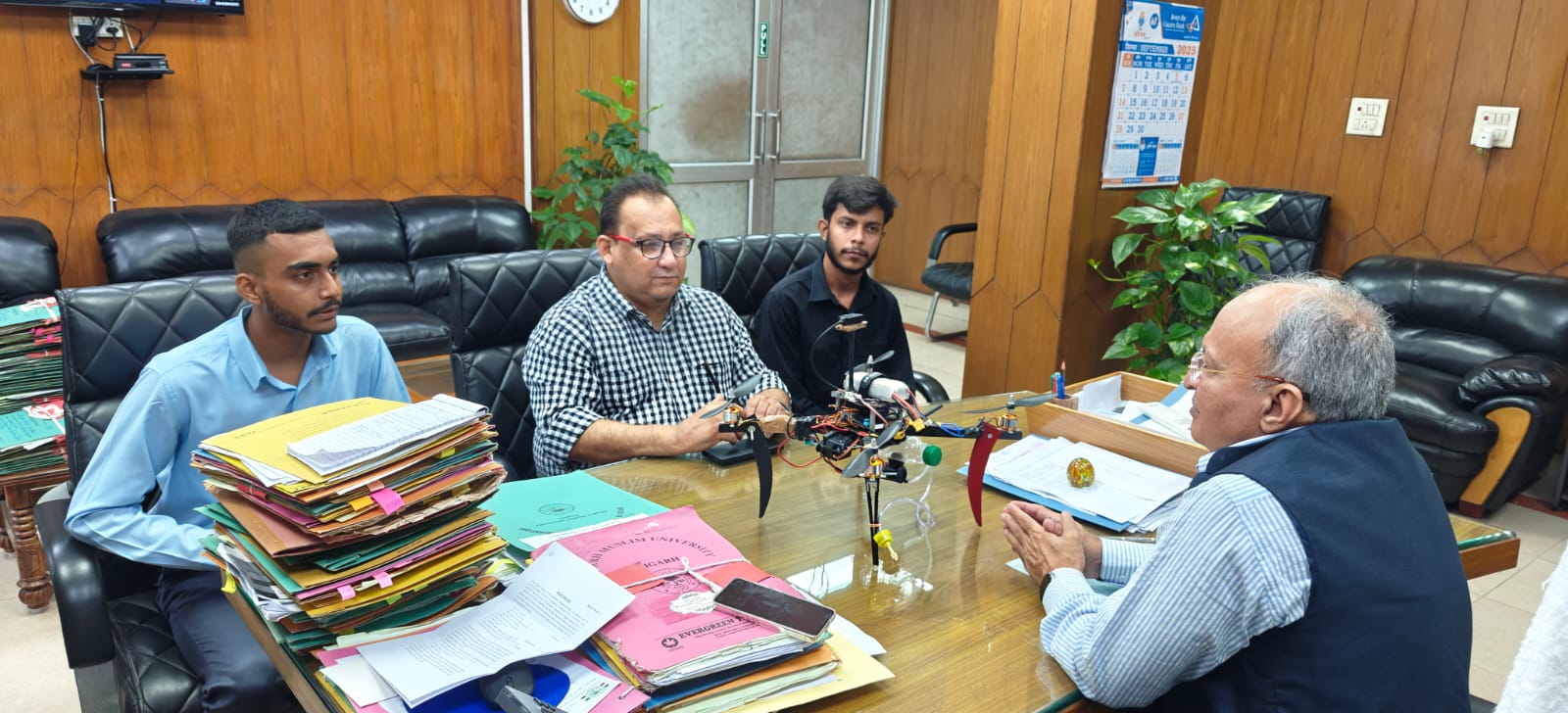 AMU Polytechnic students presenting an agriculture drone prototype