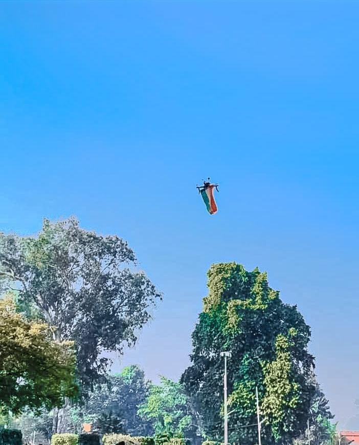 CruiseHead drone fly-past with Indian flag at Republic Day 2026 event in Aligarh