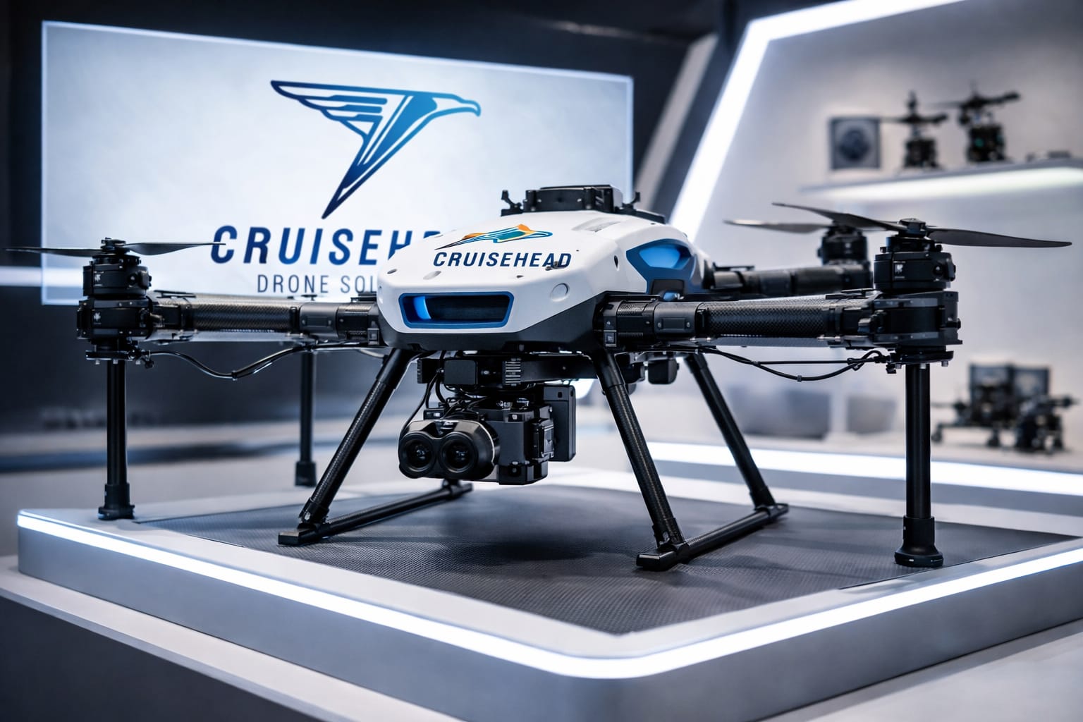 CruiseHead drones operating over fields at sunset