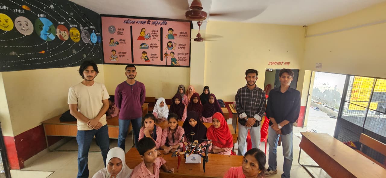 Drone workshop with students in a Rasalganj classroom